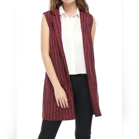 Allegra K Women Notched Lapel Open Front Textured Plaids Tunic Vest XL Red NWT! - Picture 13 of 13